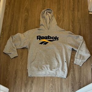 Vintage Gray Reebok Hoodie with Retro Logo